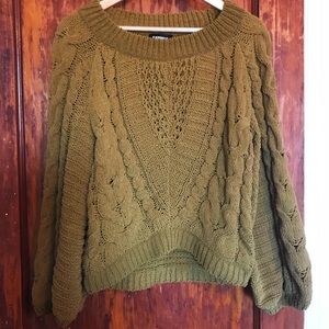 Express Chenille Cable Knit Balloon Sleeve Sweater